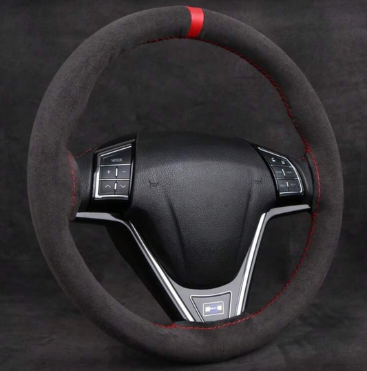 Cubre volante gamuza con línea azul/rojo/amarillo